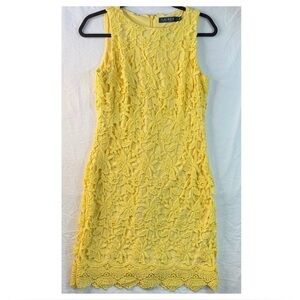 Lauren Ralph Lauren Yellow Floral Lace Sleeveless Sheath Dress